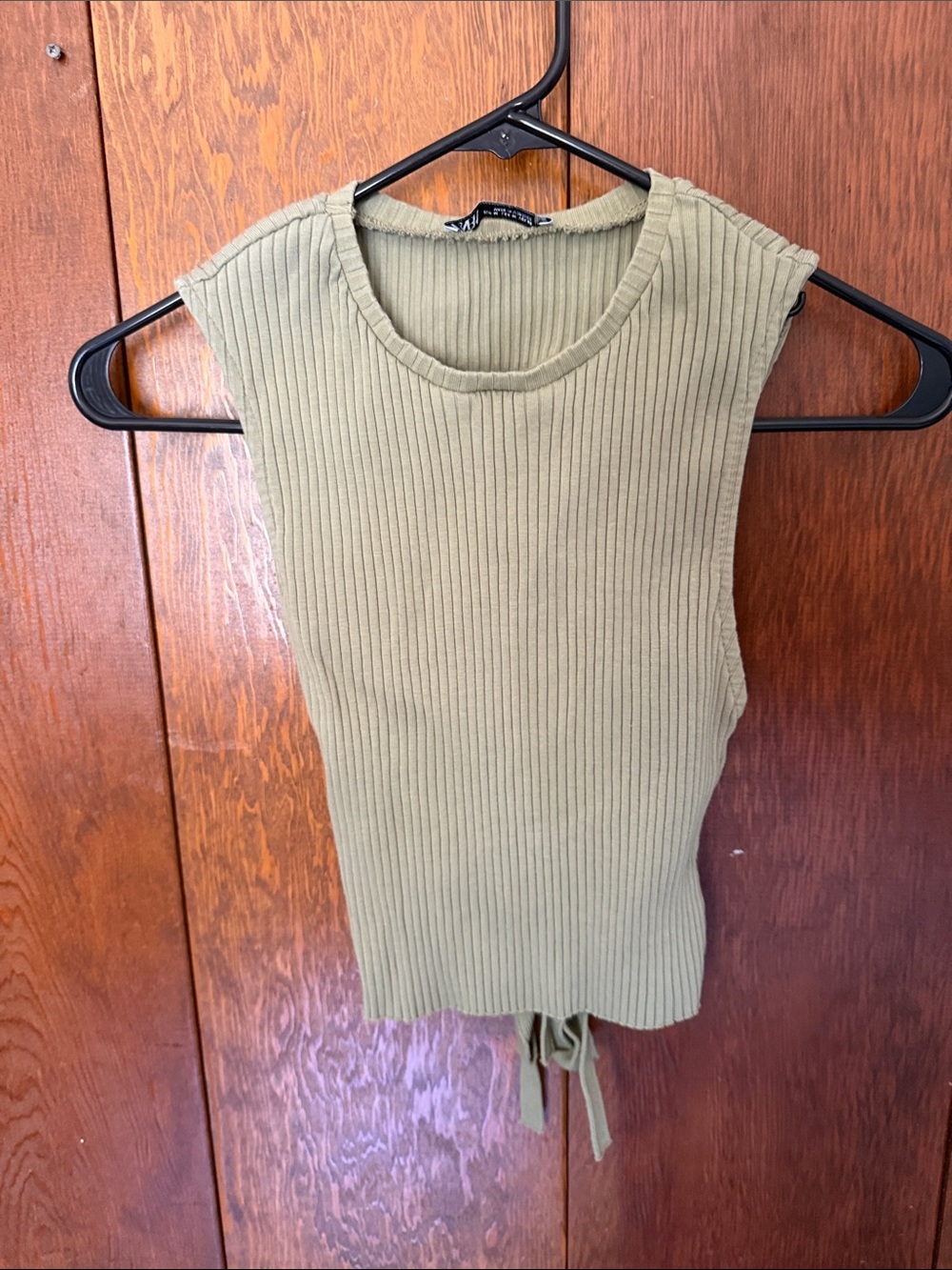 Zara Olive Ribbed Tie-Back Tank Top